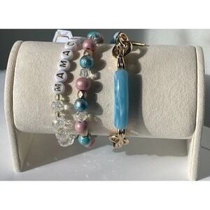 Erimish Mamacita Bracelet Stack Pink Blue Gold Beaded Set NWT